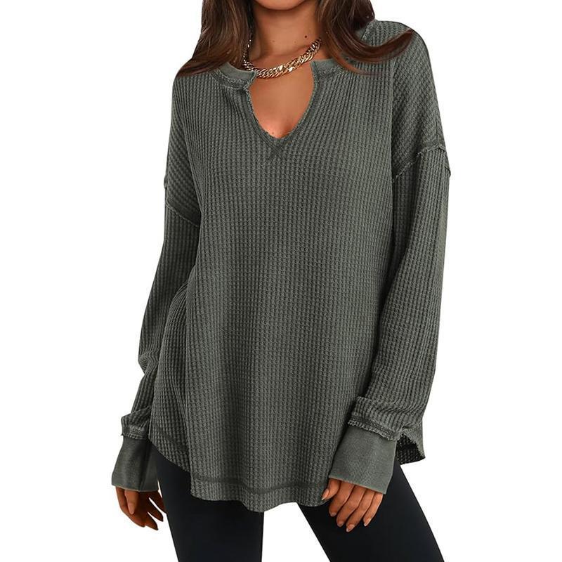 Women's Waffle Knit V-Neck Long Sleeve Cardigan