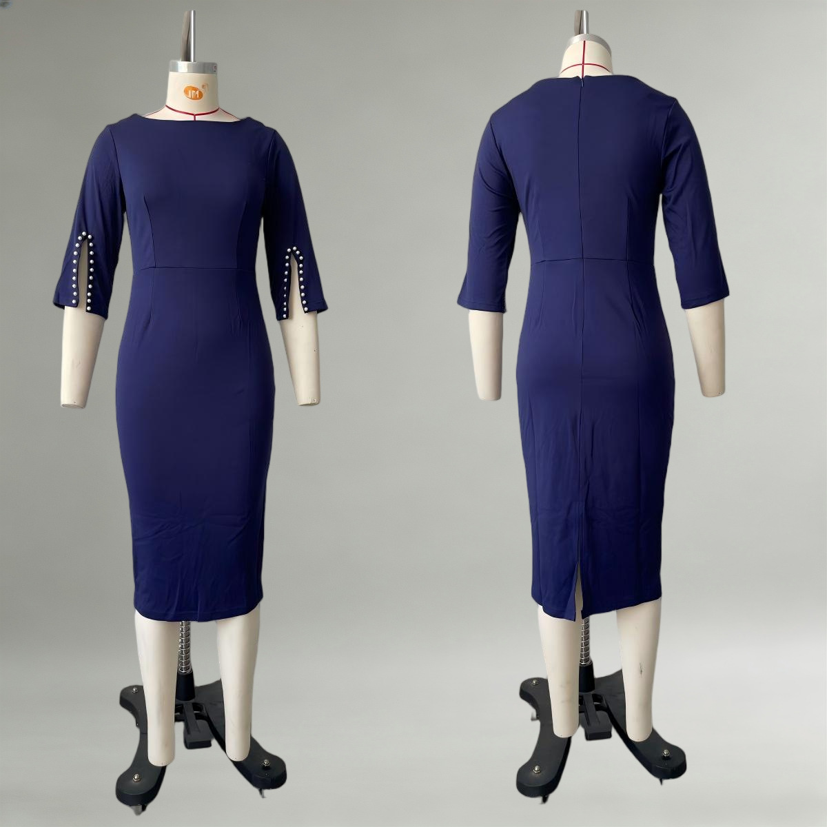 Solid Beaded Slim Fit Midi Dress