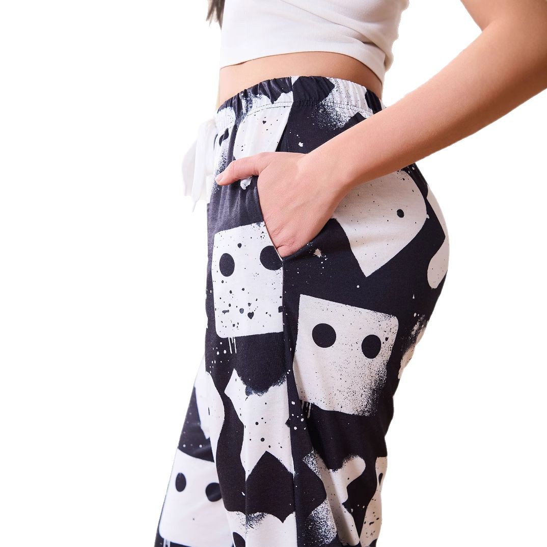 Women's Lightweight Printed Wide-Leg Lounge Pants with Elastic Waist