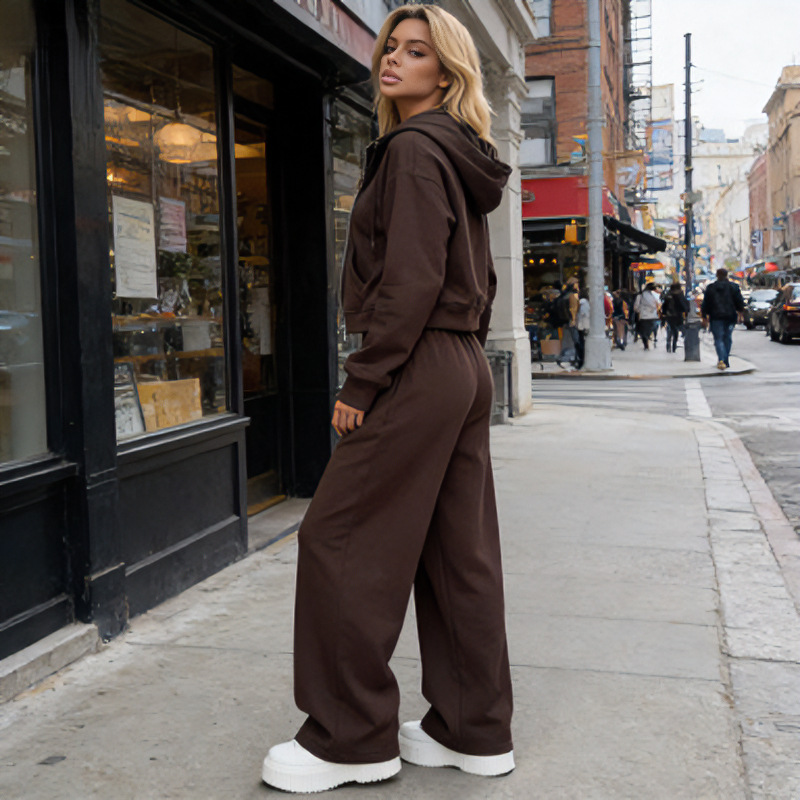 Women's Zip-Up Hoodie and Drawstring Pants Two-Piece Tracksuit Set