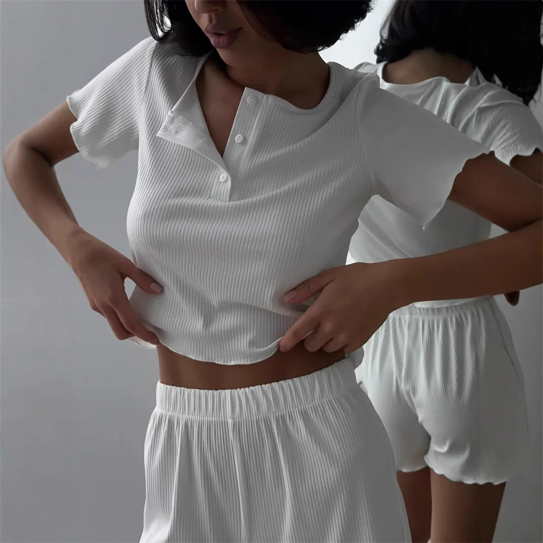 Women's Short Sleeve Pajama Set with Shorts Crew Neck Pullover Loungewear