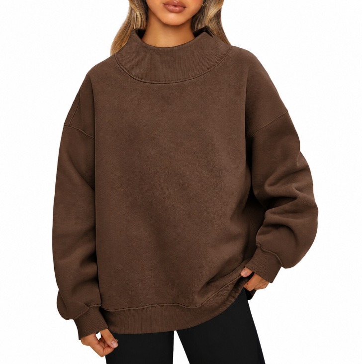 Loose Solid Color Turtleneck Long Sleeve Sweatshirt for Women