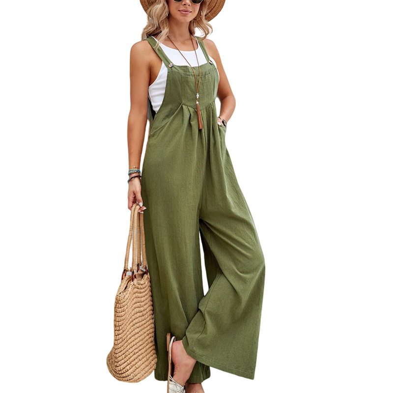 Women's Solid Color Casual Straight-Leg Overalls Vintage Style