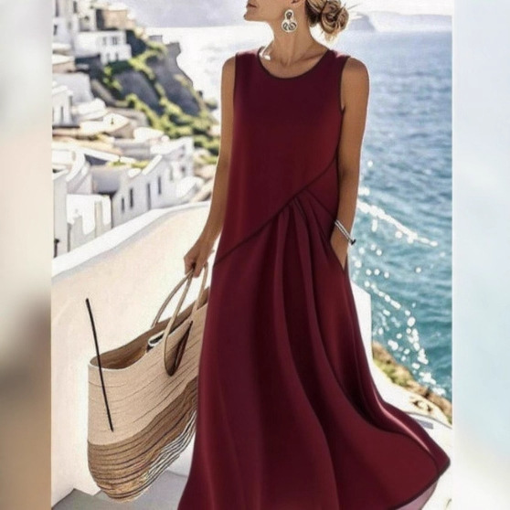 Women's Sleeveless Crew Neck Colorblock Knit Maxi Dress