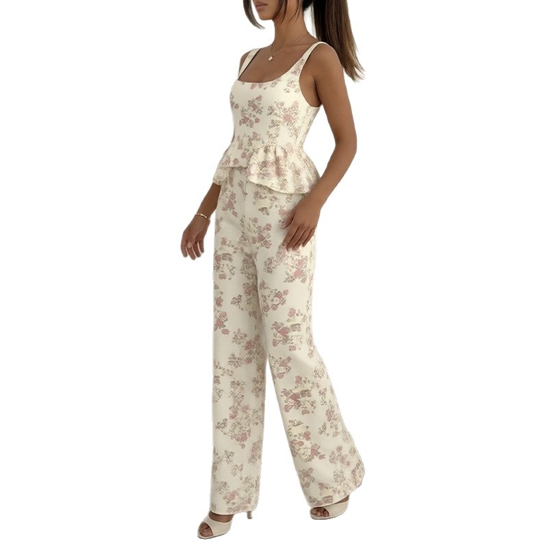 Women's Summer Printed Ruffle Two-Piece Pant Set