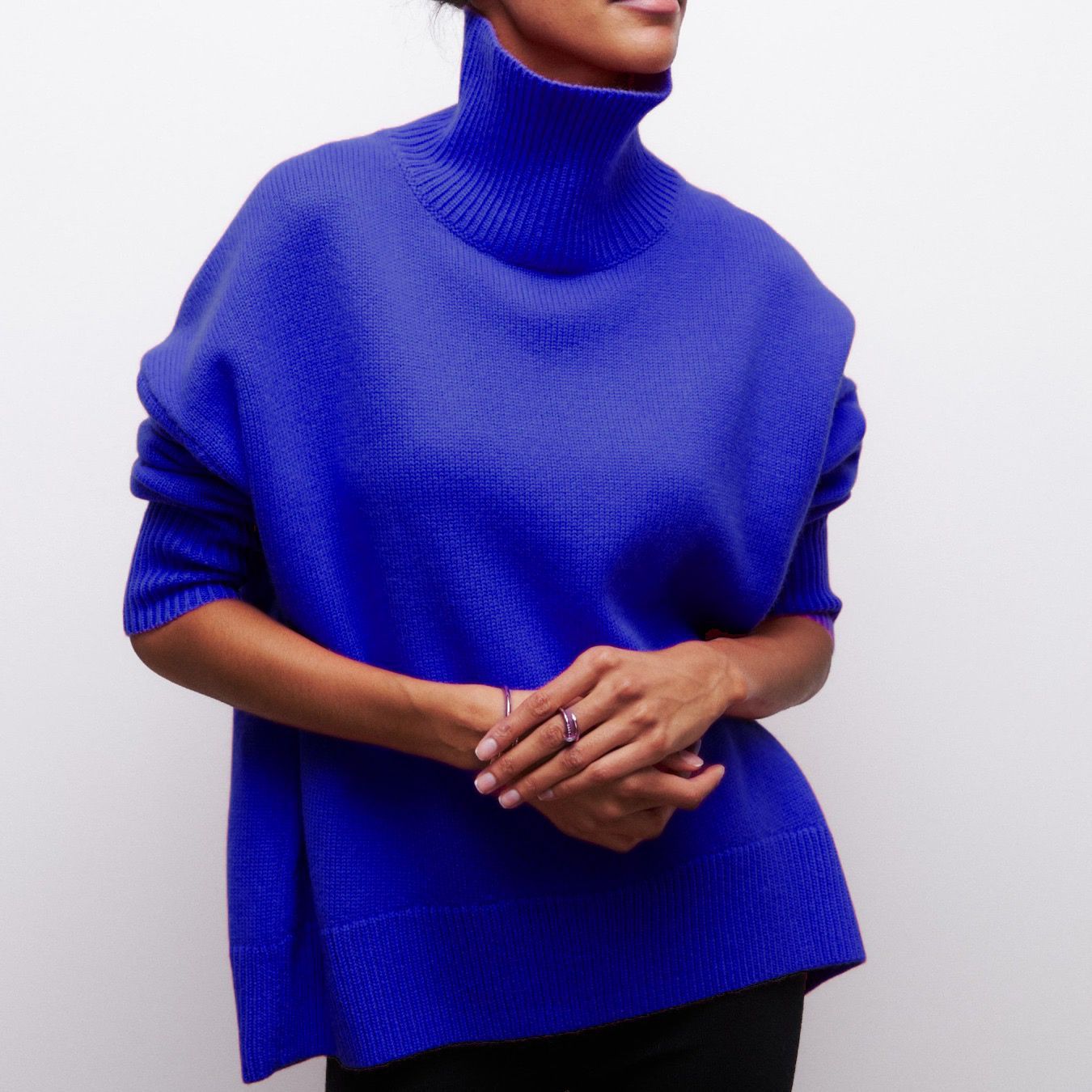 Women's Long Ribbed Turtleneck Sweater Loose Fit