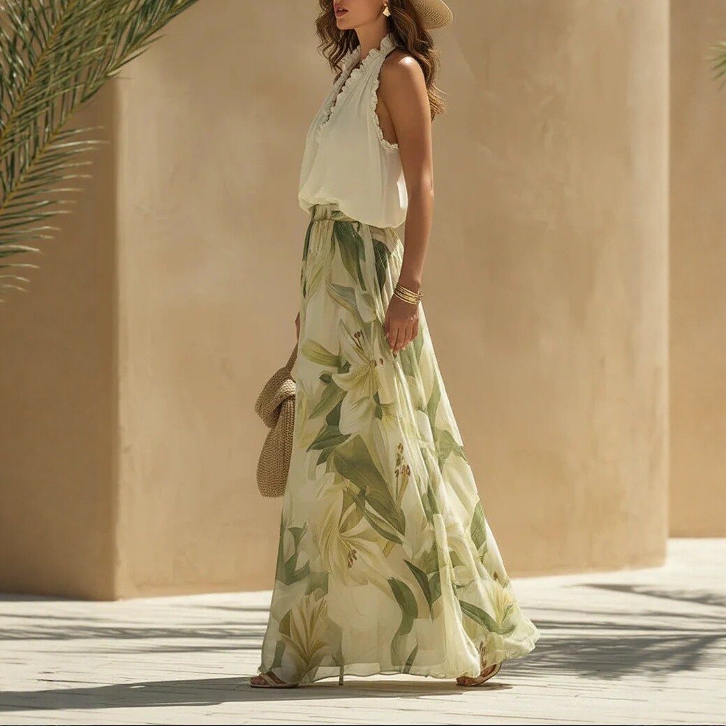 Floral Print Wide-Leg Pants Set with Sleeveless Cami Dress, 2-Piece