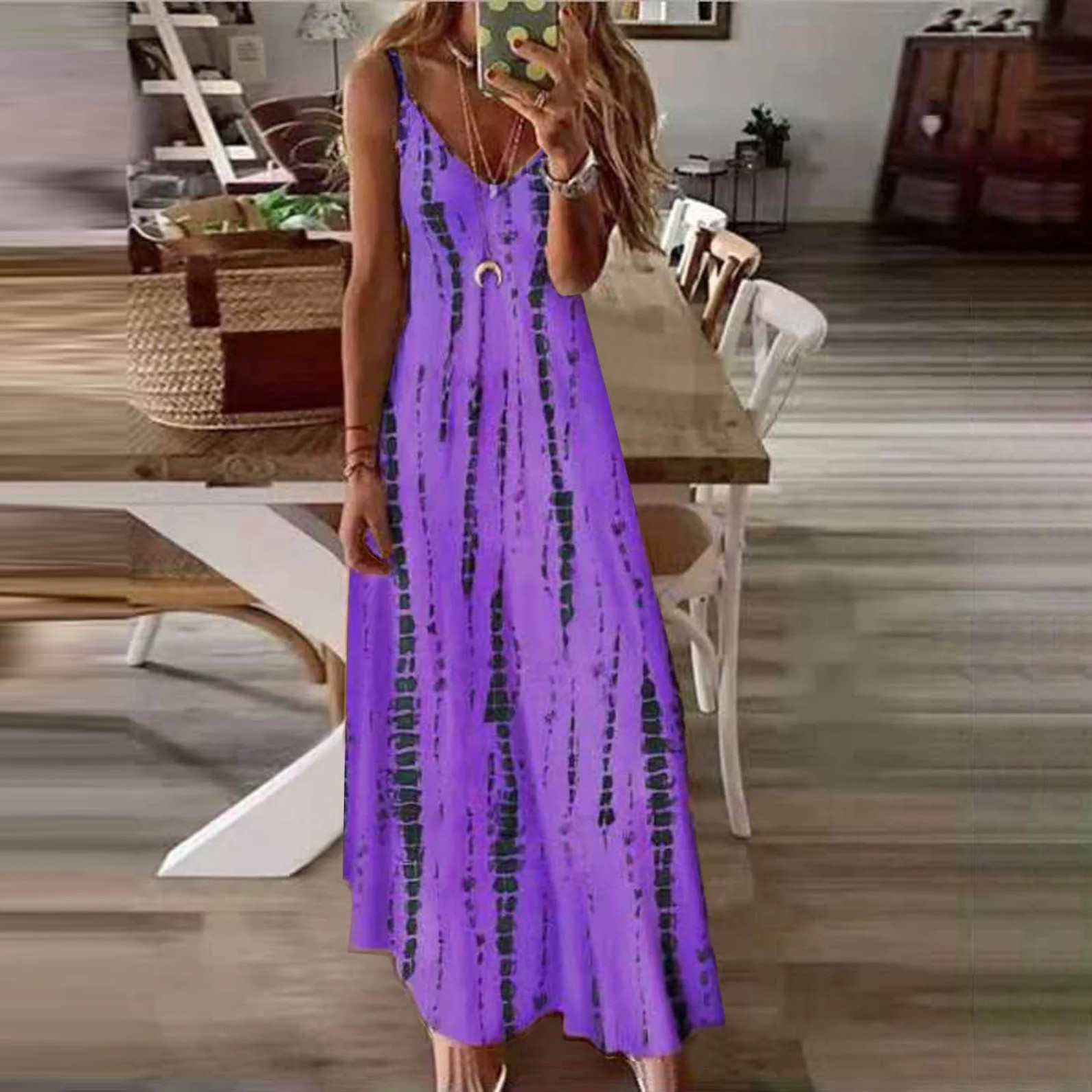 Women's Vintage Floral Print Sleeveless Midi Dress Casual Loose Fit