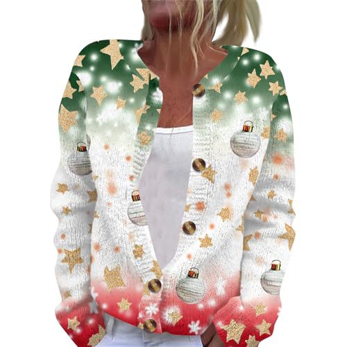 Christmas Hat Print Button-Front Cardigan for Women