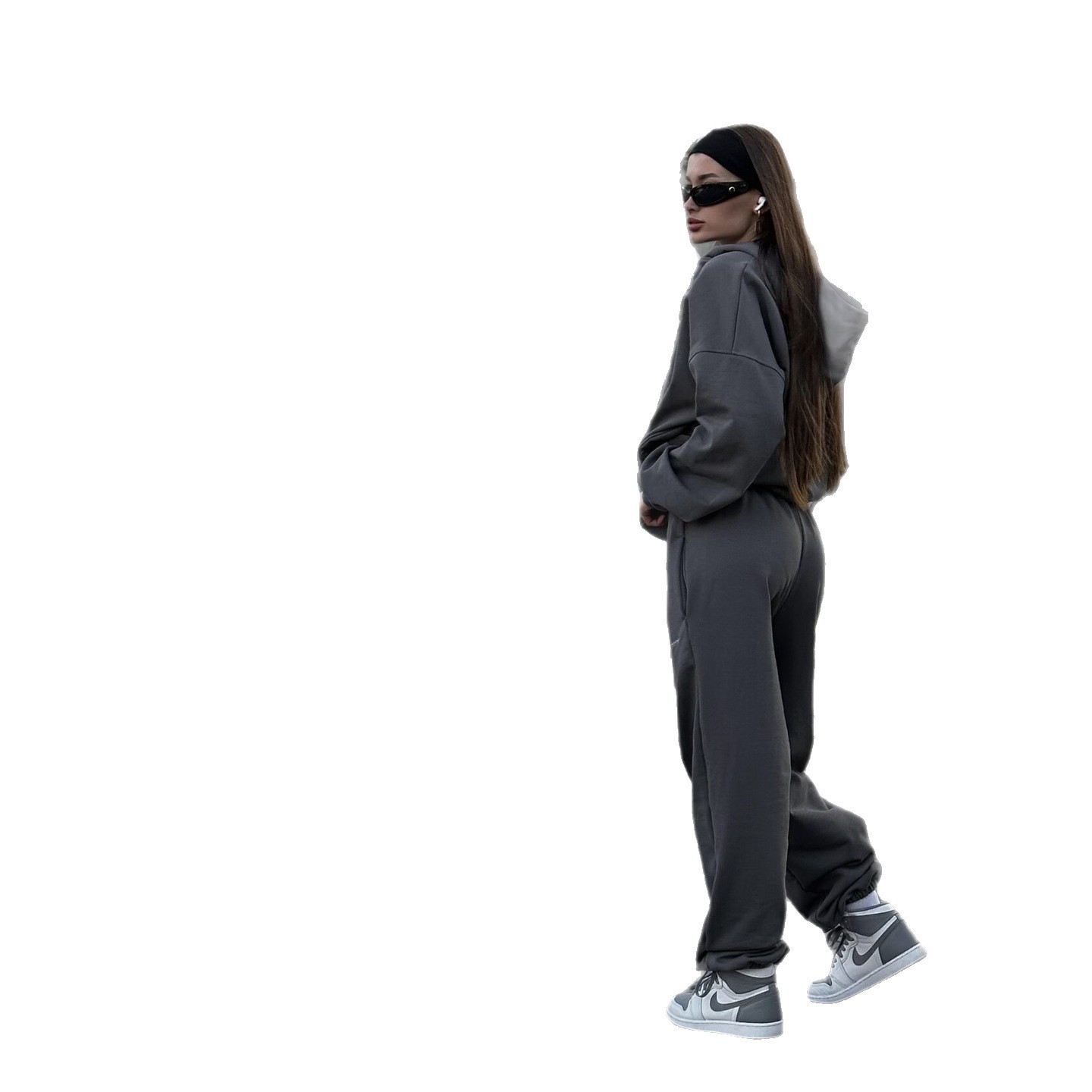 Women's Casual Hooded Zip Cardigan & Pants Two-Piece Set Streetwear