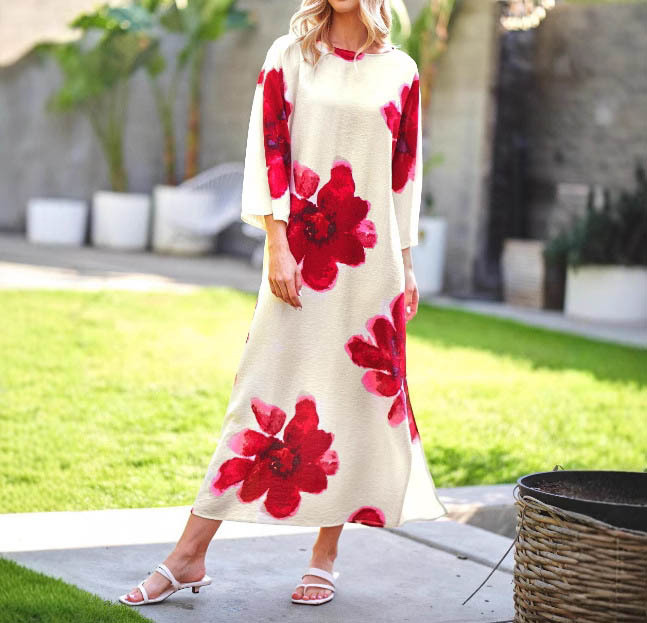 Floral Print Loose Fit Long Sleeve Dress