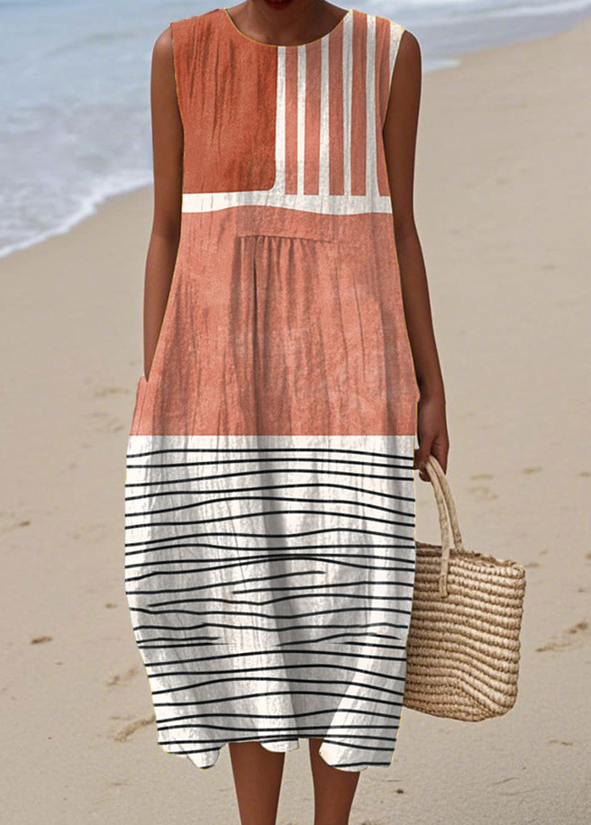 Floral Print Sleeveless Round Neck Loose Midi Dress
