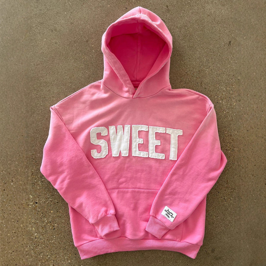 Women's Letter Print Hooded Long Sleeve Washed Distressed Sweatshirt