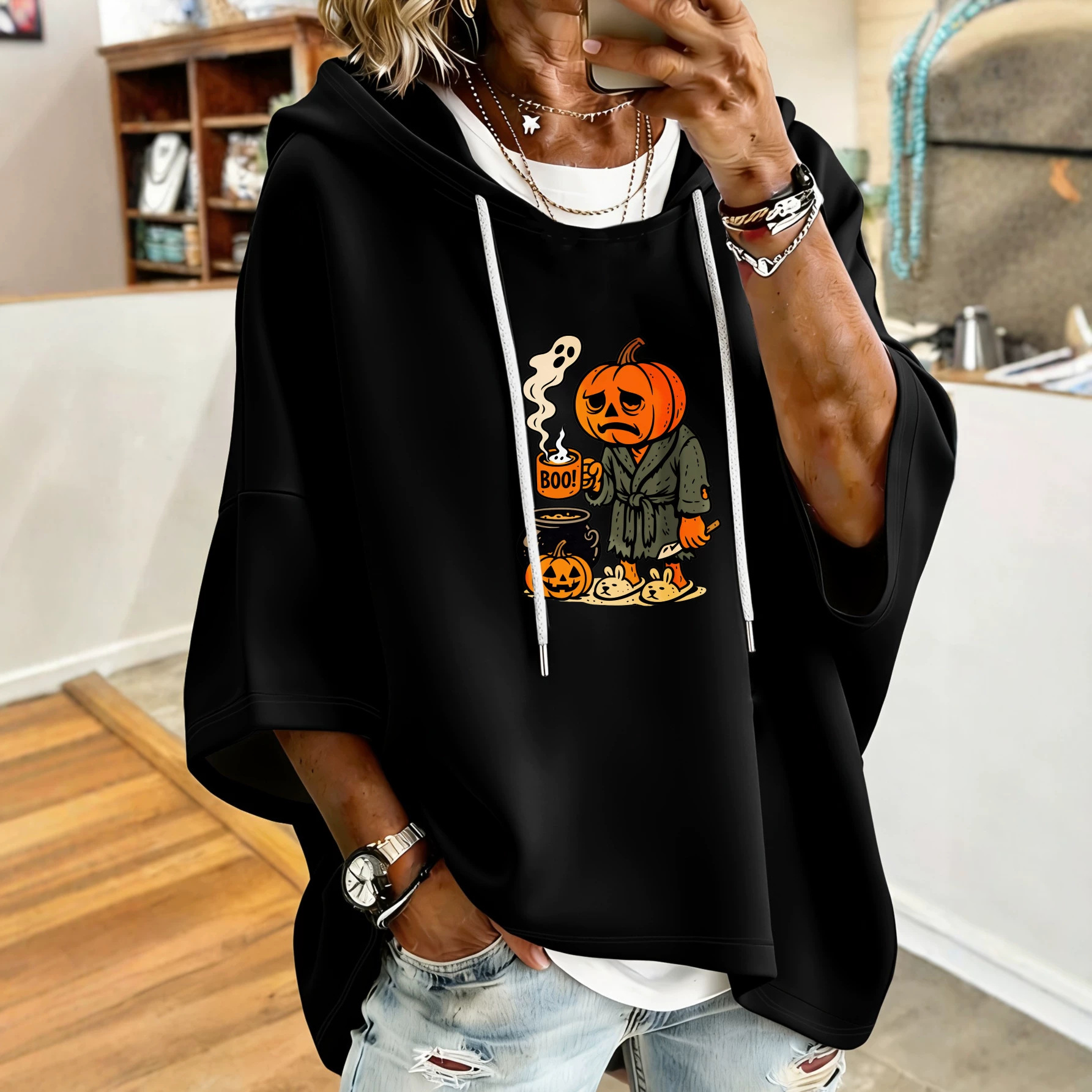 Women's Halloween Skull Pumpkin Print Casual Sweatshirt