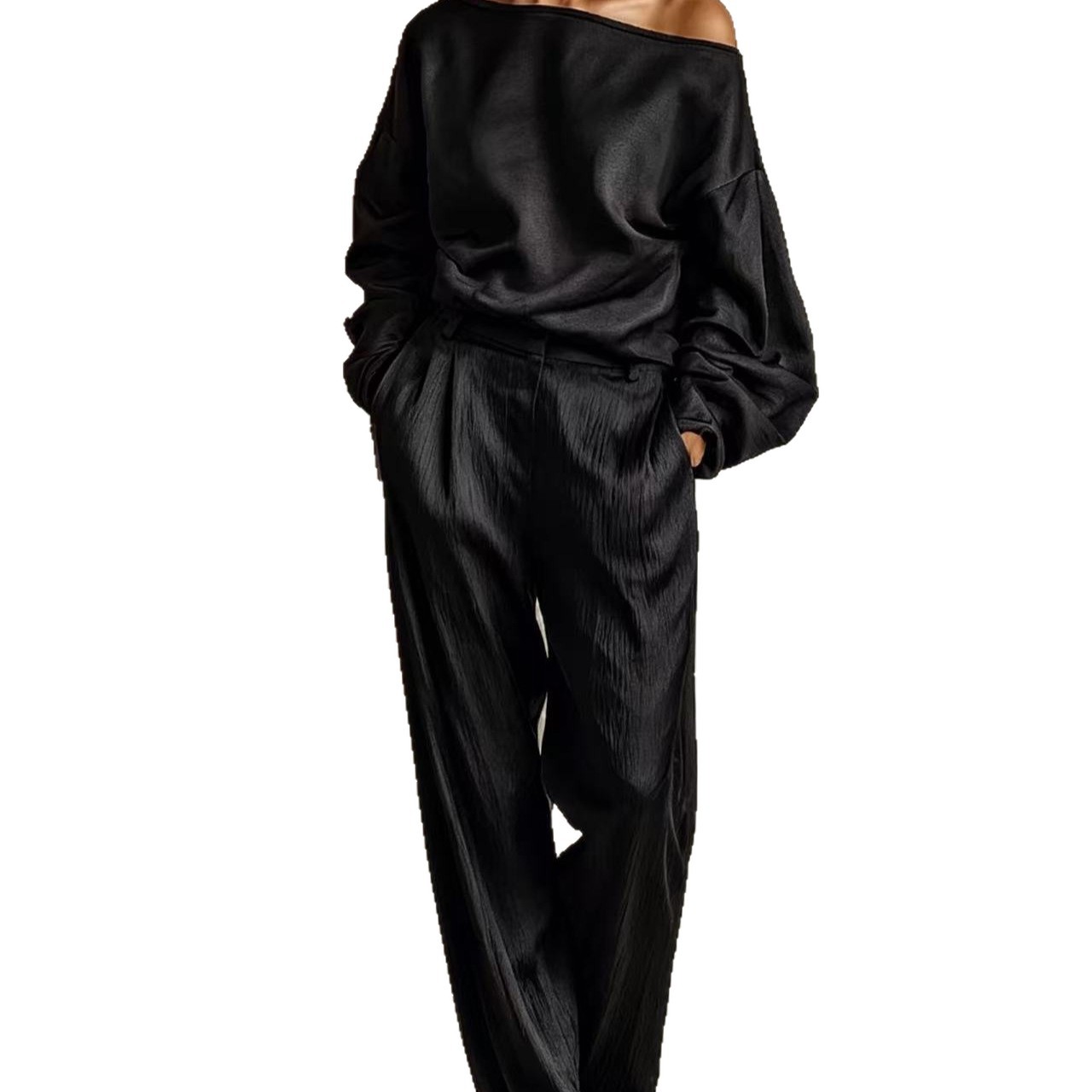 Women's One-Shoulder Long Sleeve Top and Pants Set