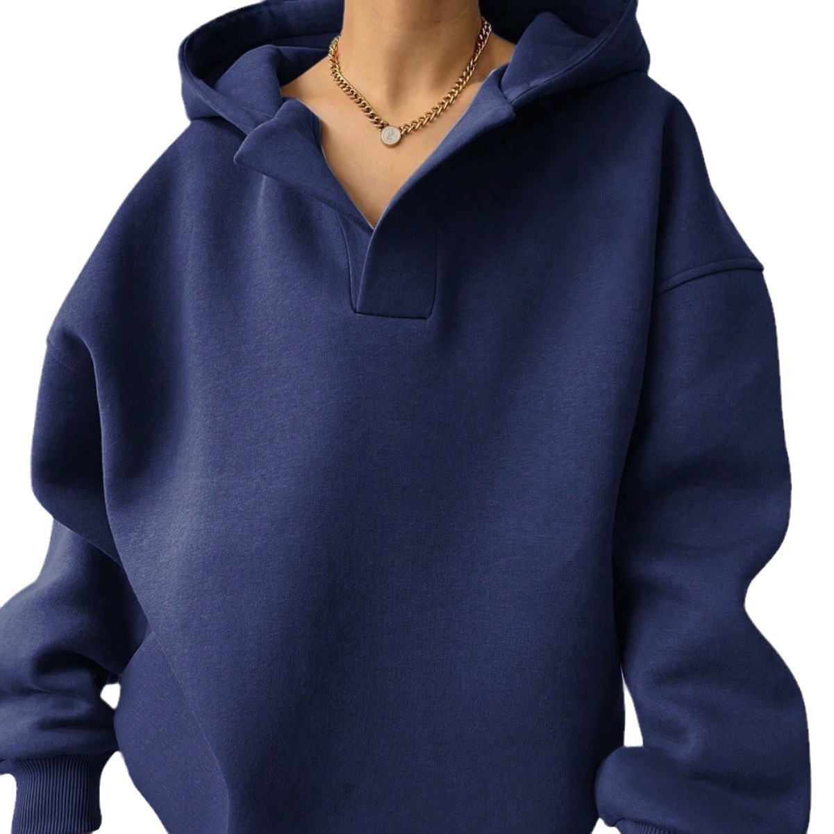 Women's Solid Color Long Sleeve Hooded Loose Sweatshirt