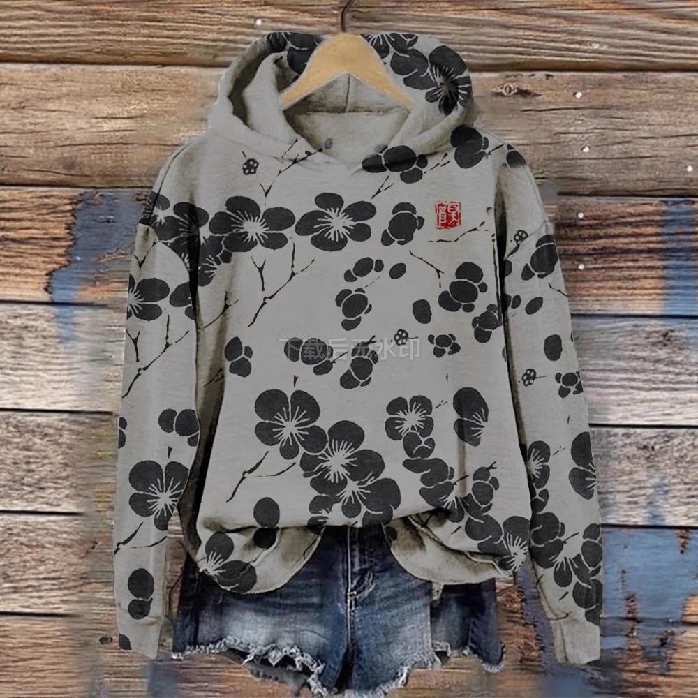 Women's Floral Petal Digital Print Hoodie