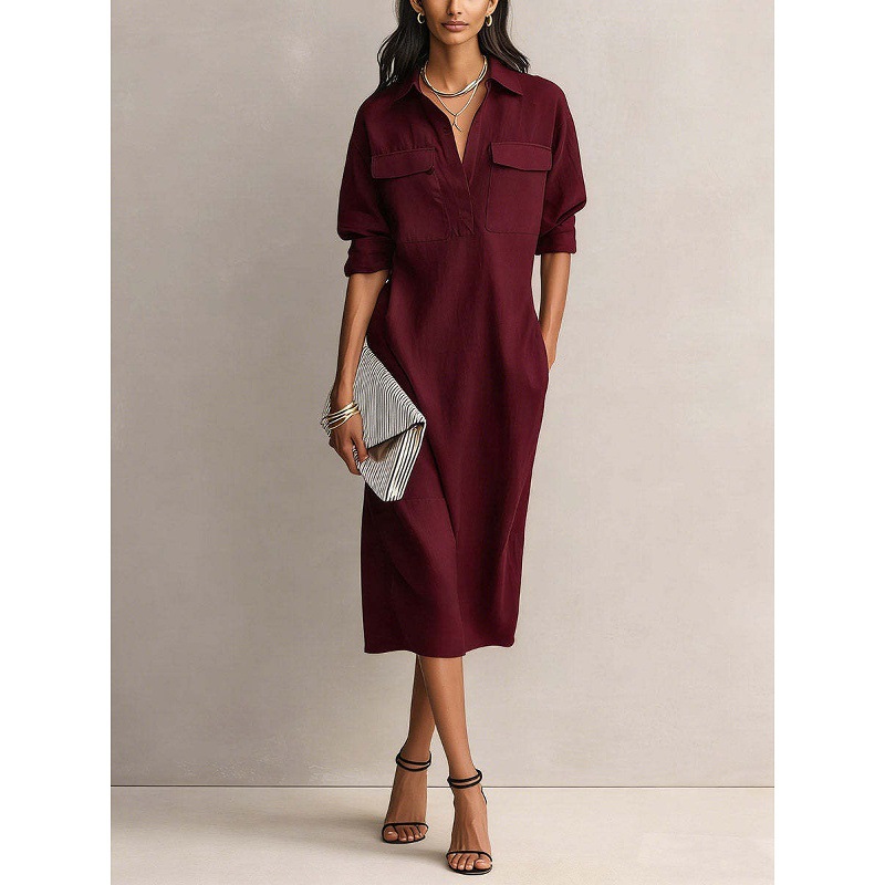 Button-Front Cotton-Linen Blend Midi Dress