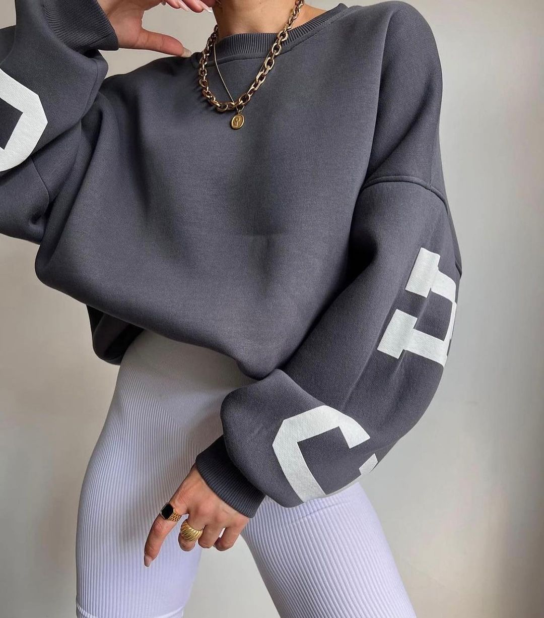 Women's Casual Printed Thick Pullover Long-Sleeve Sweatshirt