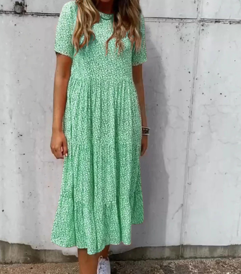 Floral Print Round Neck Short Sleeve Maxi Dress