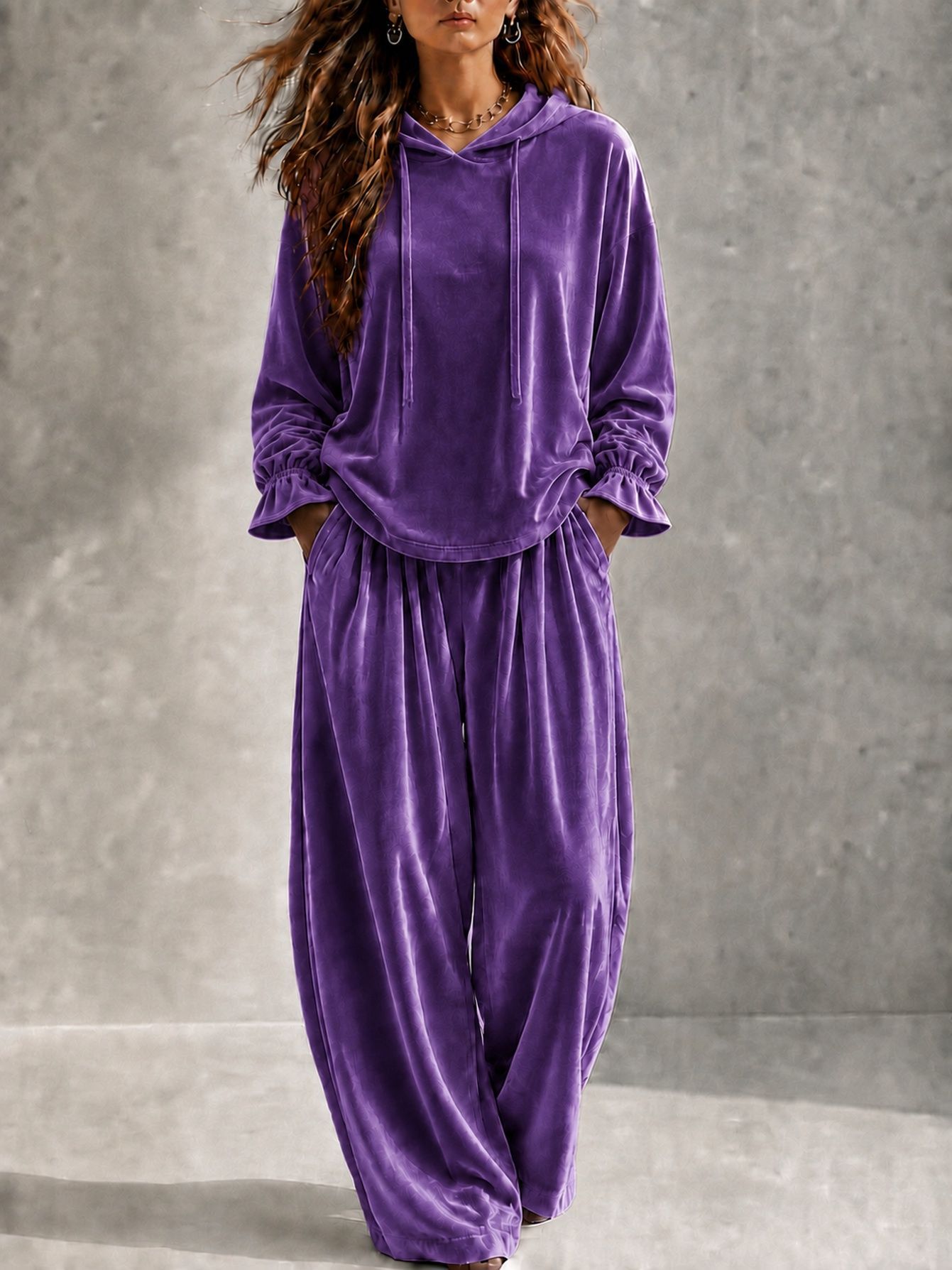 Velvet Long-Sleeve Two-Piece Lounge Set
