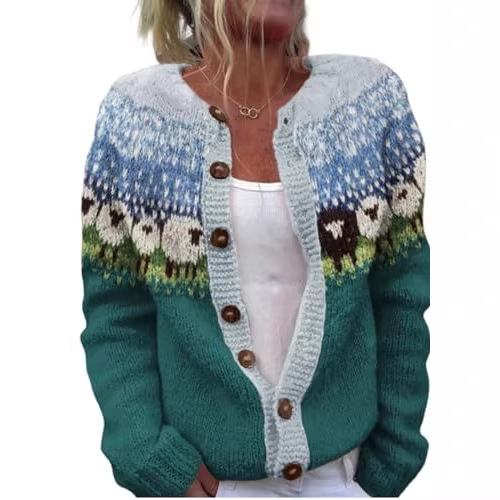 Women's Animal Boho Print Button Cardigan Sweater