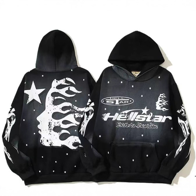 Unisex Printed Hooded Long-Sleeve Loose Sweatshirt
