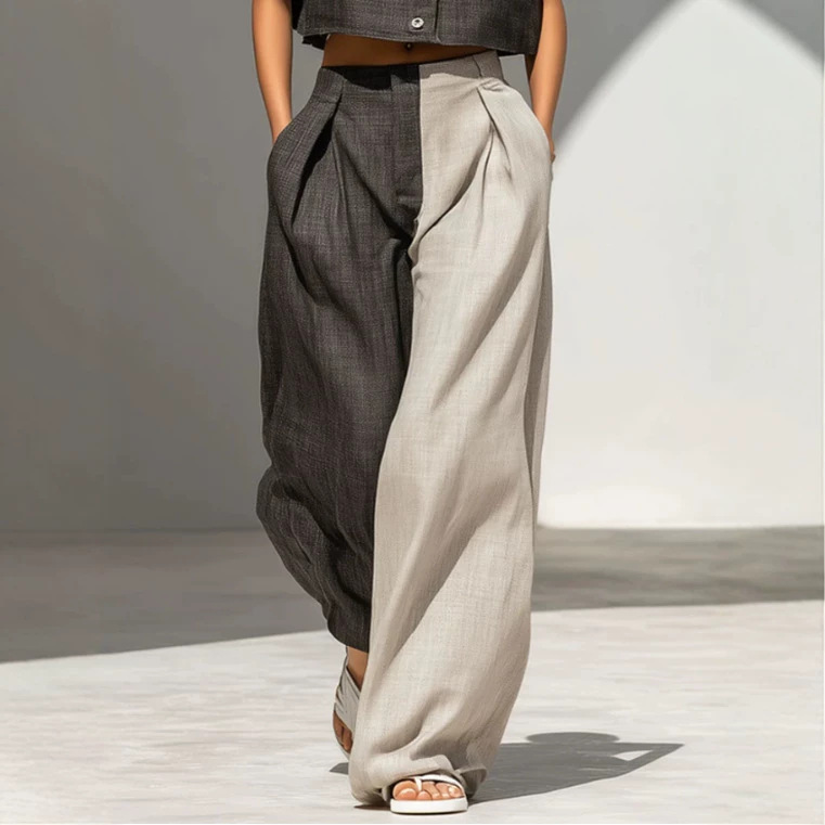Women's Casual Retro Colorblock Sleeveless Top and Wide-Leg Pants Set