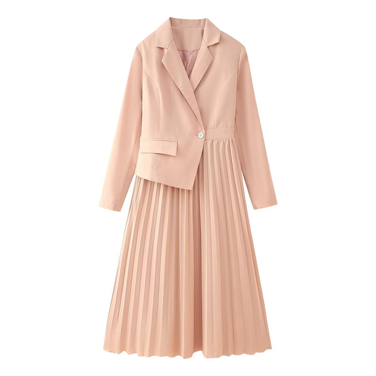 Women's Pleated Blazer Dress with Suit Collar