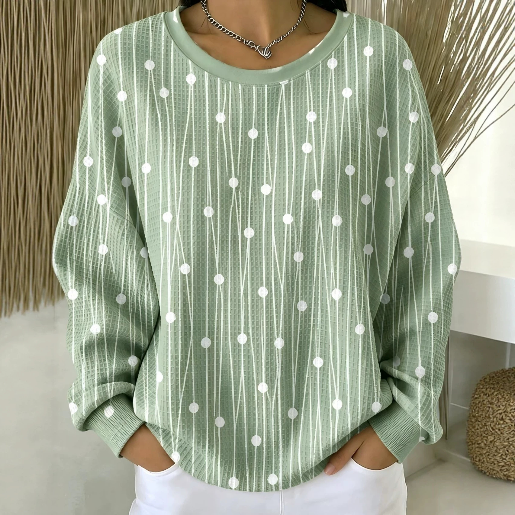 Women's Polka Dot Line Print Casual Sweatshirt