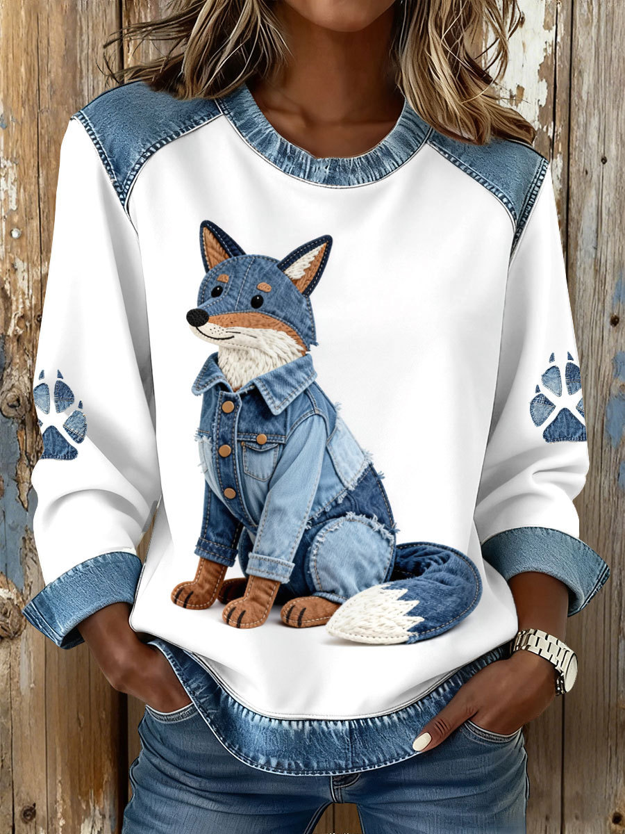 Women's Striped Paw Print Tribal Graphic Crewneck Sweatshirt