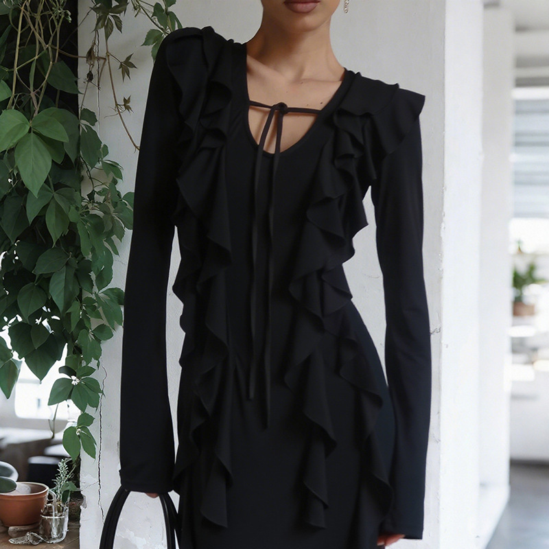 Women's Ruffle Long Sleeve Bodycon Mermaid Dress