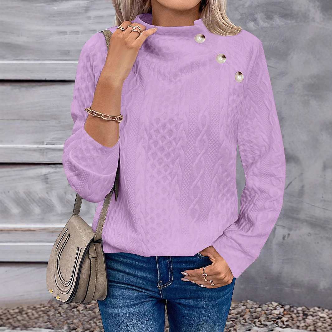 Women's Turtleneck Button Pullover Sweatshirt Tee