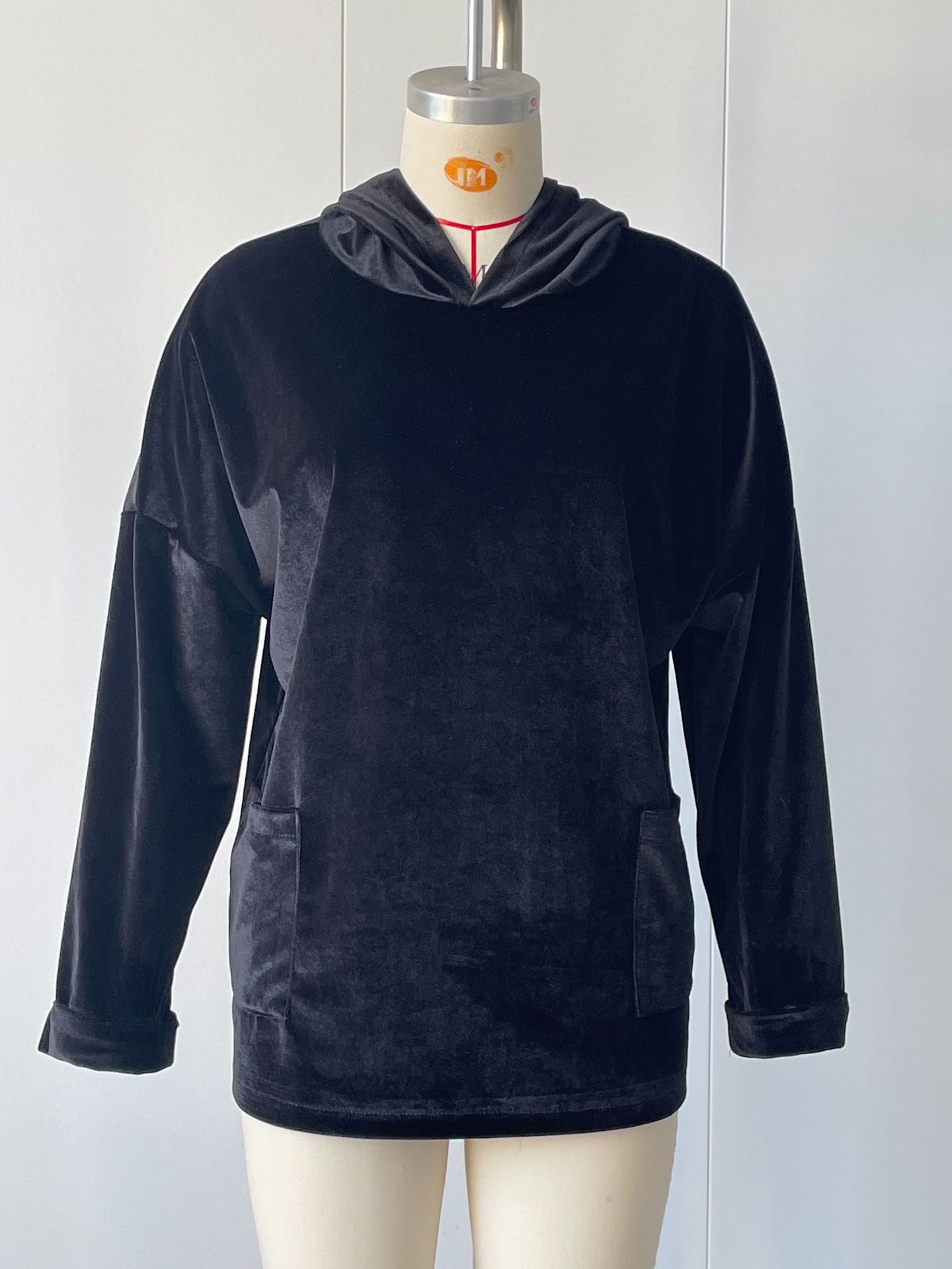 Casual Hooded Loose Fleece Solid Color Long Sleeve Pullover Sweatshirt for Women