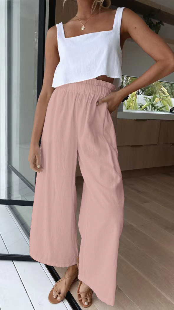 High-Waist Wide-Leg Pants Loose Flowy Floor-Length