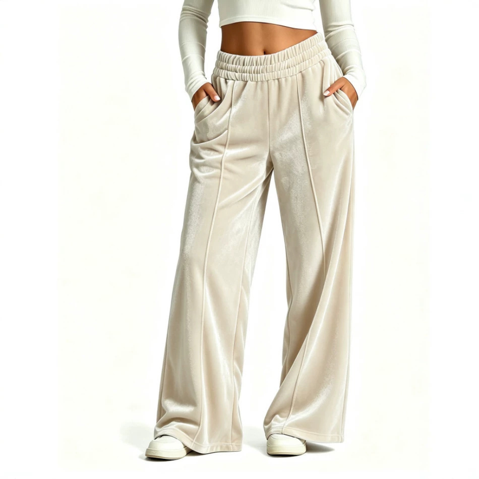 Women's Velvet Wide-Leg Pants Loose Fit Commuter Casual Drapey