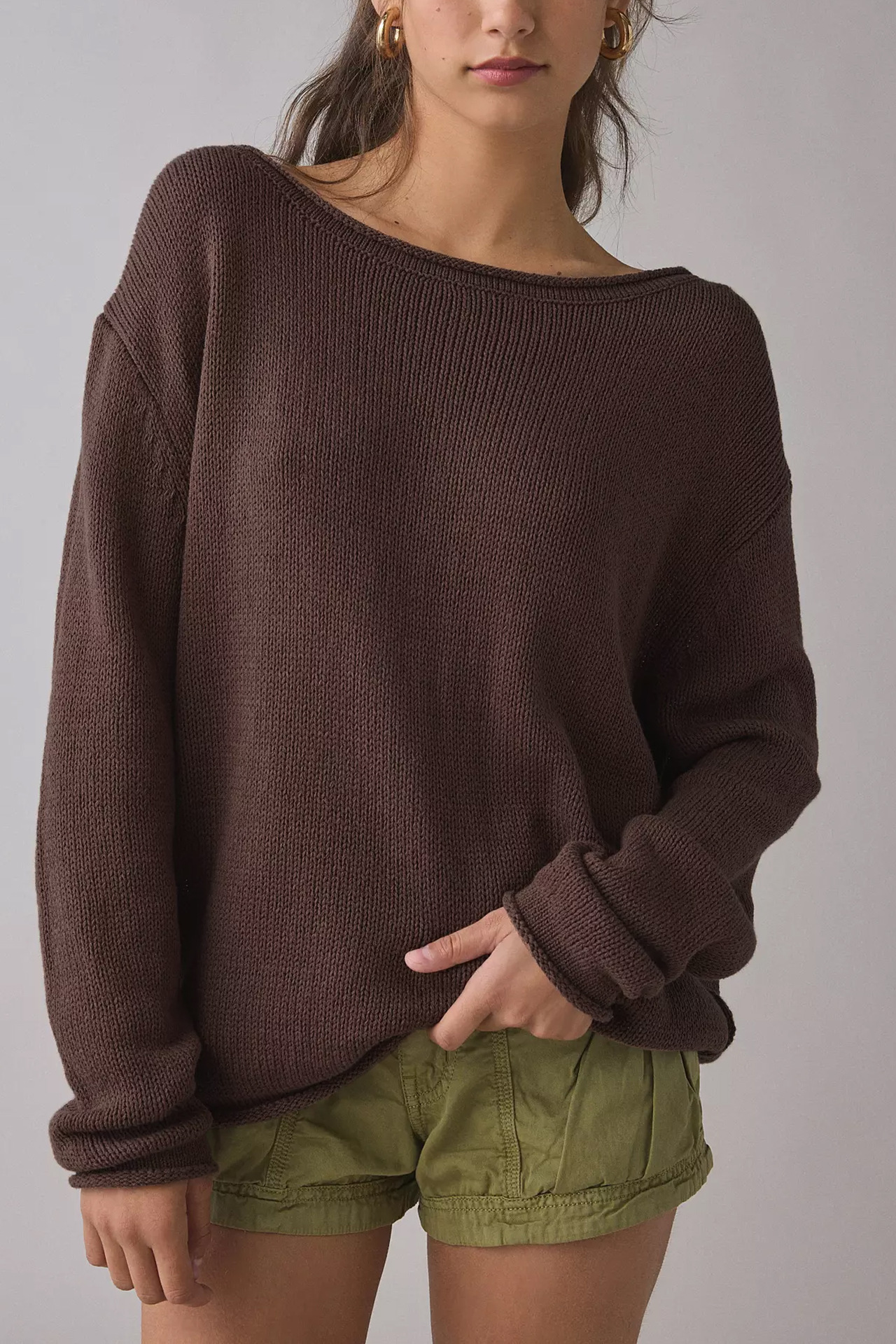 Women's Crewneck Long Sleeve Knit Sweater Loose Pullover Color Block