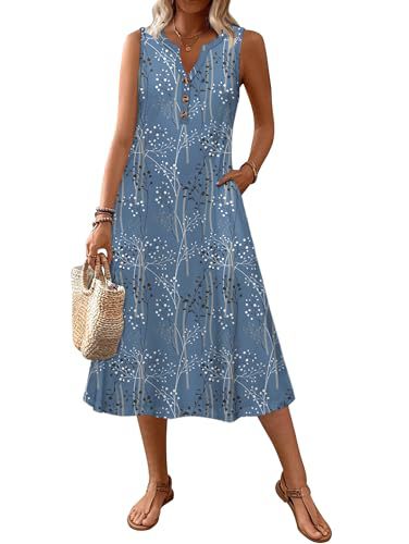 Women's Retro Striped Sleeveless Midi Dress Casual Fit