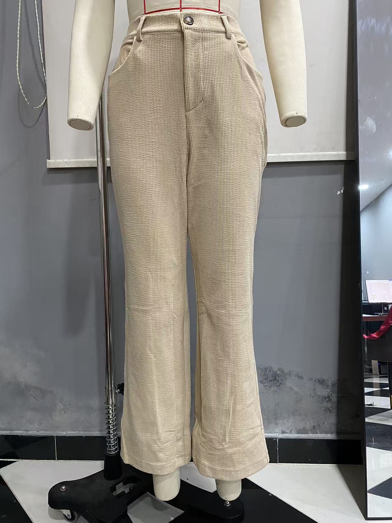 Women's High-Waist Corduroy Wide-Leg Straight Pants Solid Casual