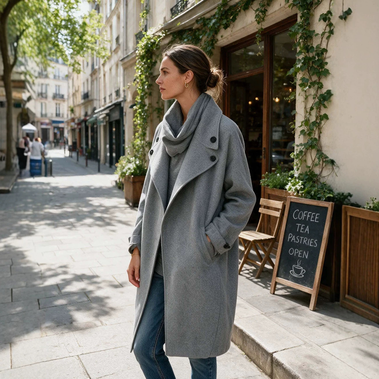 Minimalist Loose Mid-Length Coat with Large Lapel