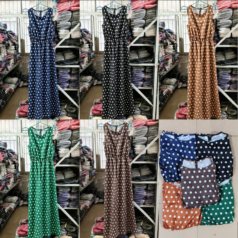 Sweet Polka Dot Sleeveless Midi Dress