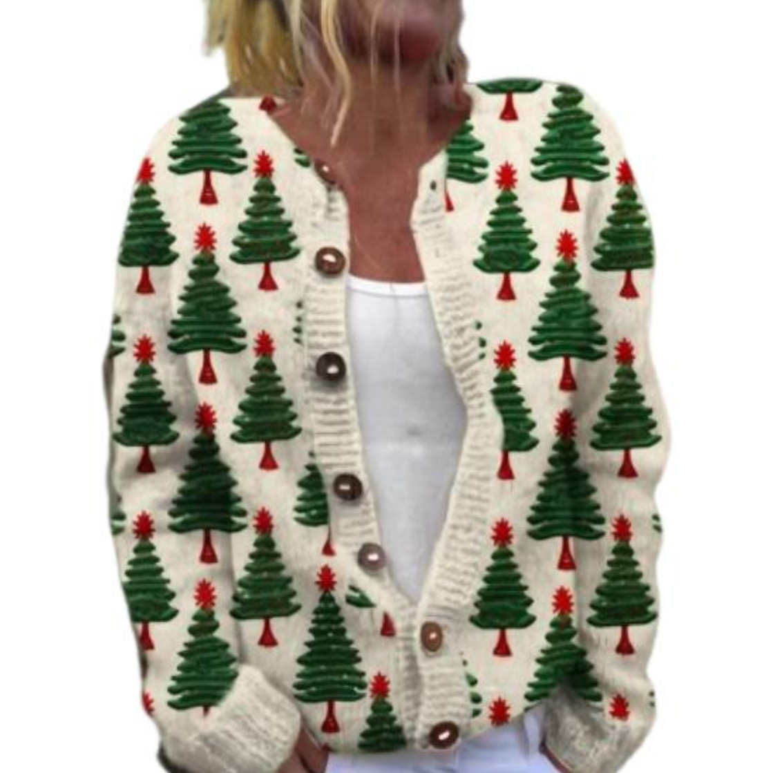 Women's Christmas Snowflake Reindeer Print Button Cardigan Sweater