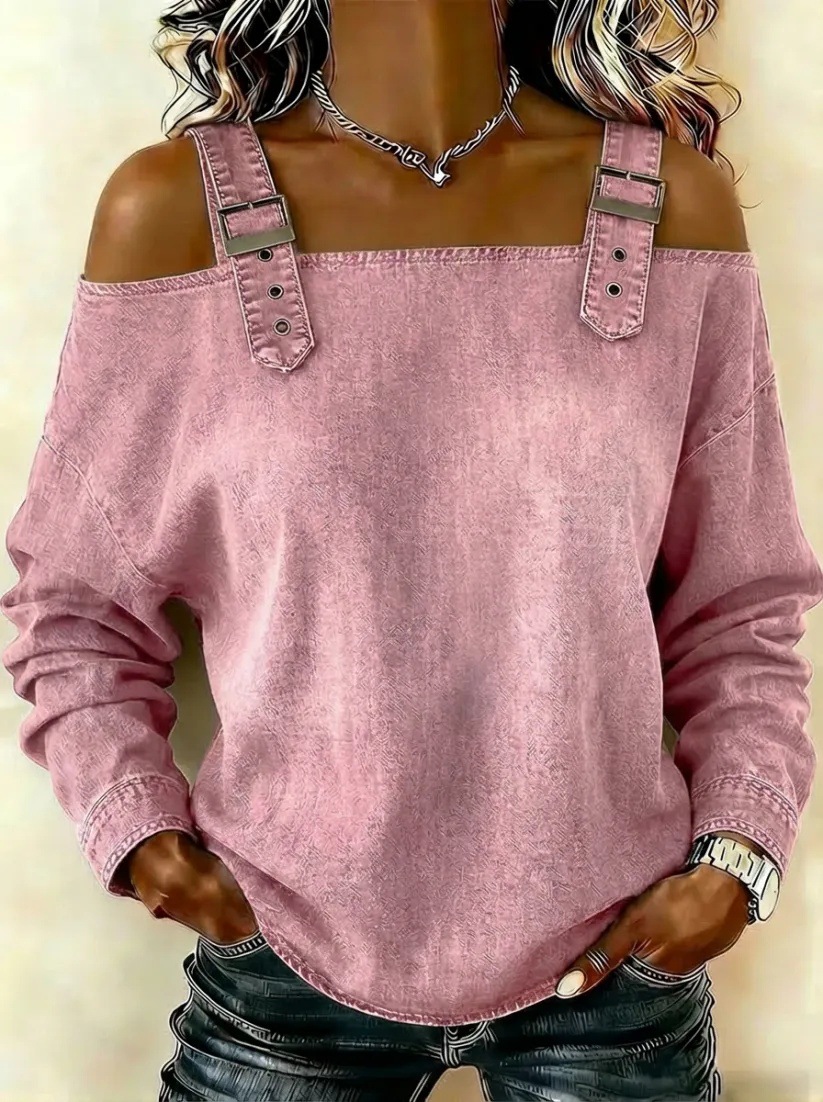 Women's Denim Cami Top Retro Casual Loose Fit Long Sleeve