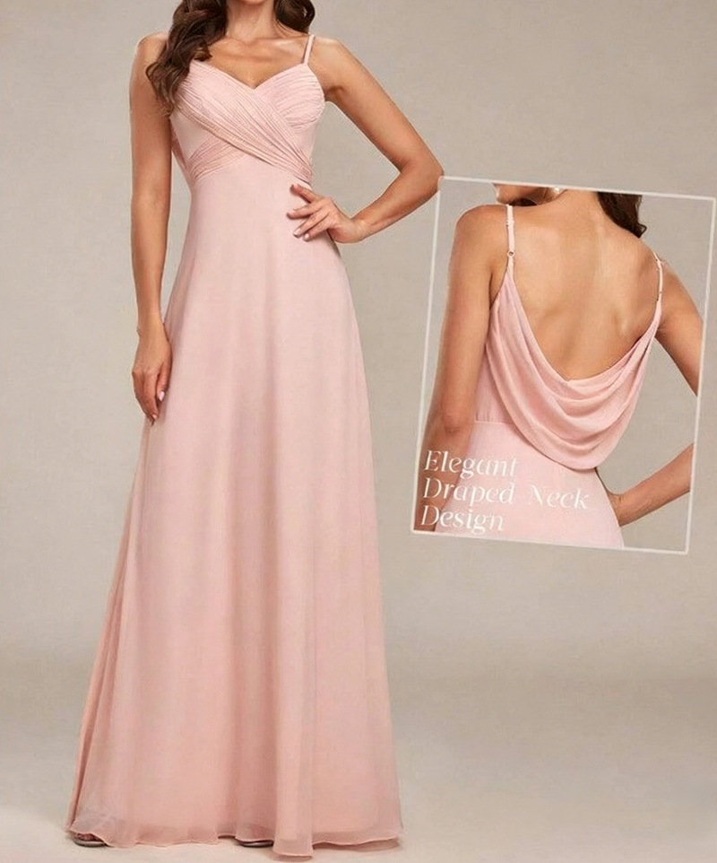 Solid Deep V-Neck Sleeveless Pleated Chiffon Maxi Dress