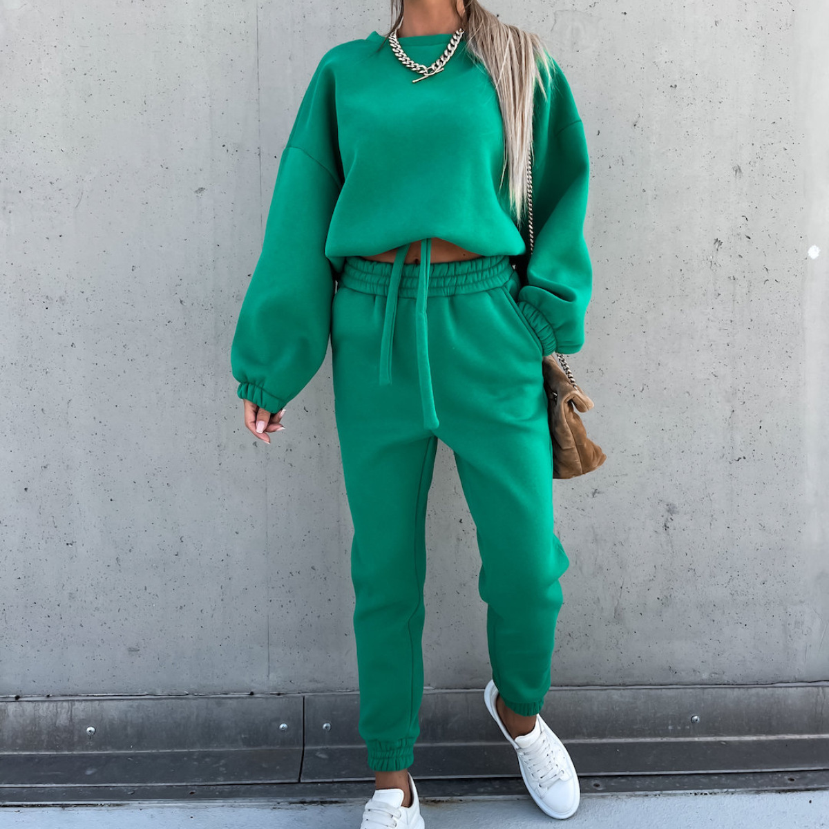 Women's Solid Color Long Sleeve Hoodie and Pants Two-Piece Set
