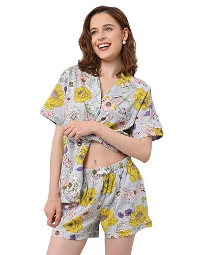 Women's Cuban Collar Short Sleeve Printed Shirt Set