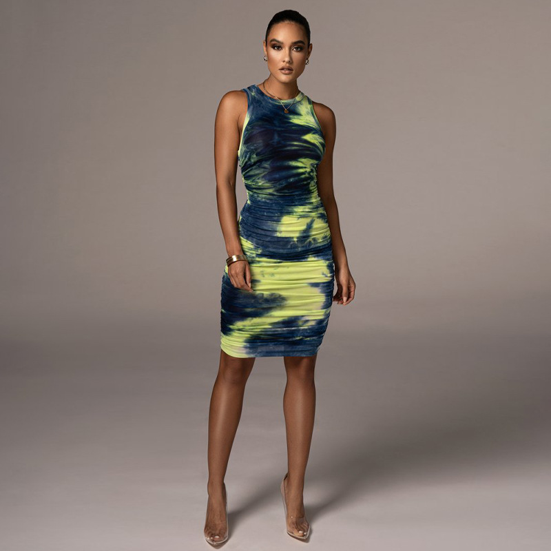 Sleeveless Printed Midi Bodycon Tank Dress