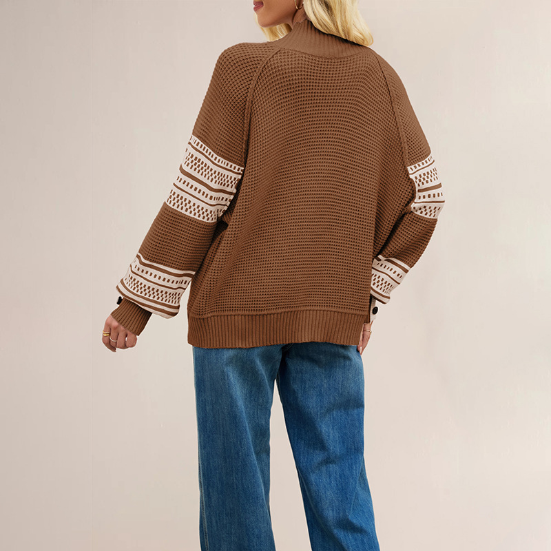 Color-Block Mock Neck Knit Sweater