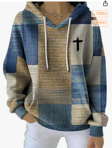 Women's Plaid 3D Digital Print Hoodie Casual Sweatshirt