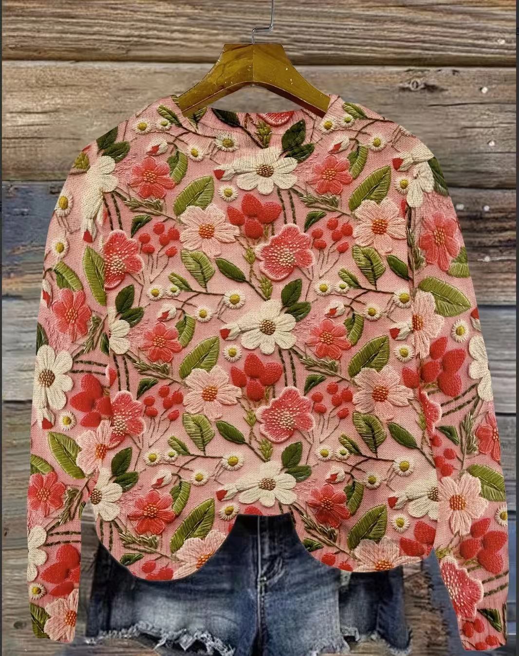 3D Print Women's Crewneck Pullover Sweater Casual Loose Long Sleeve Knit Top
